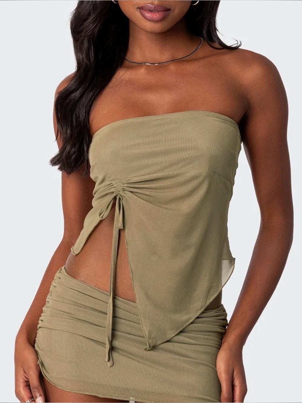 Edikted Joy Asymmetric Sheer Mesh Tube Top size medium NWT